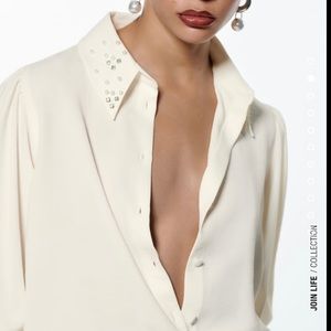 Zara Jeweled Trim Fluid Shirt